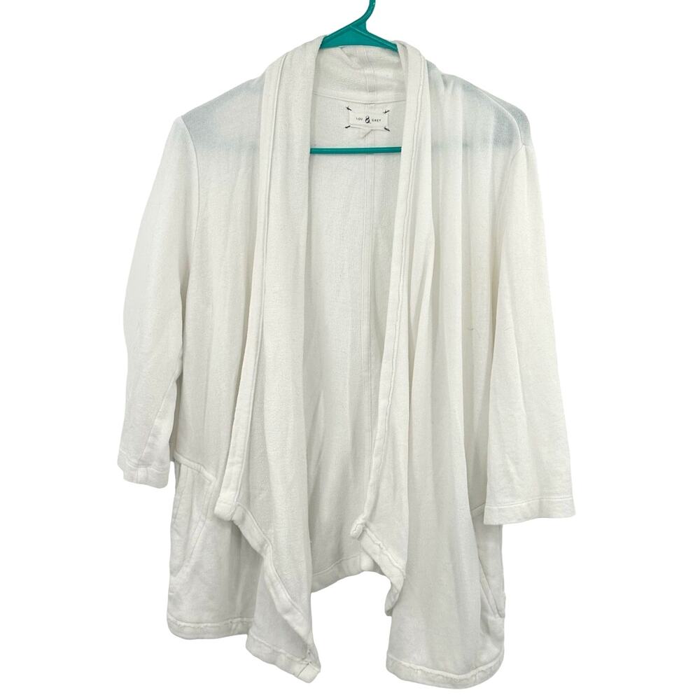 Lou & Grey Size XS Sweater White 3/4 Sleeve Asymmetrical Open Front‎ Cardigan